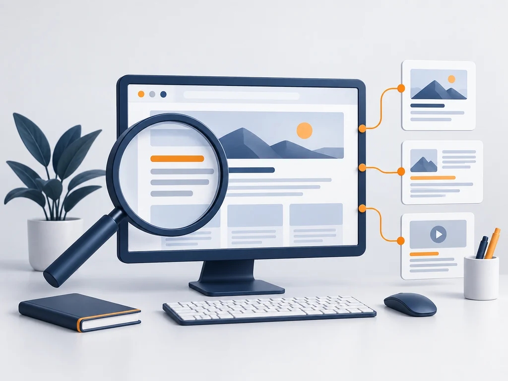 Illustration of the analysis of content and links between the pages of a website.